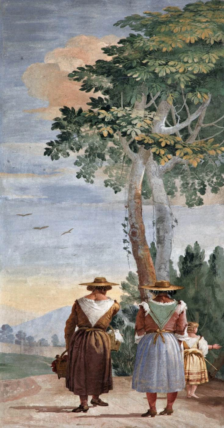 Due contadine in cammino verso il mercato - Villa Valmarana ai Nani, Vicenza